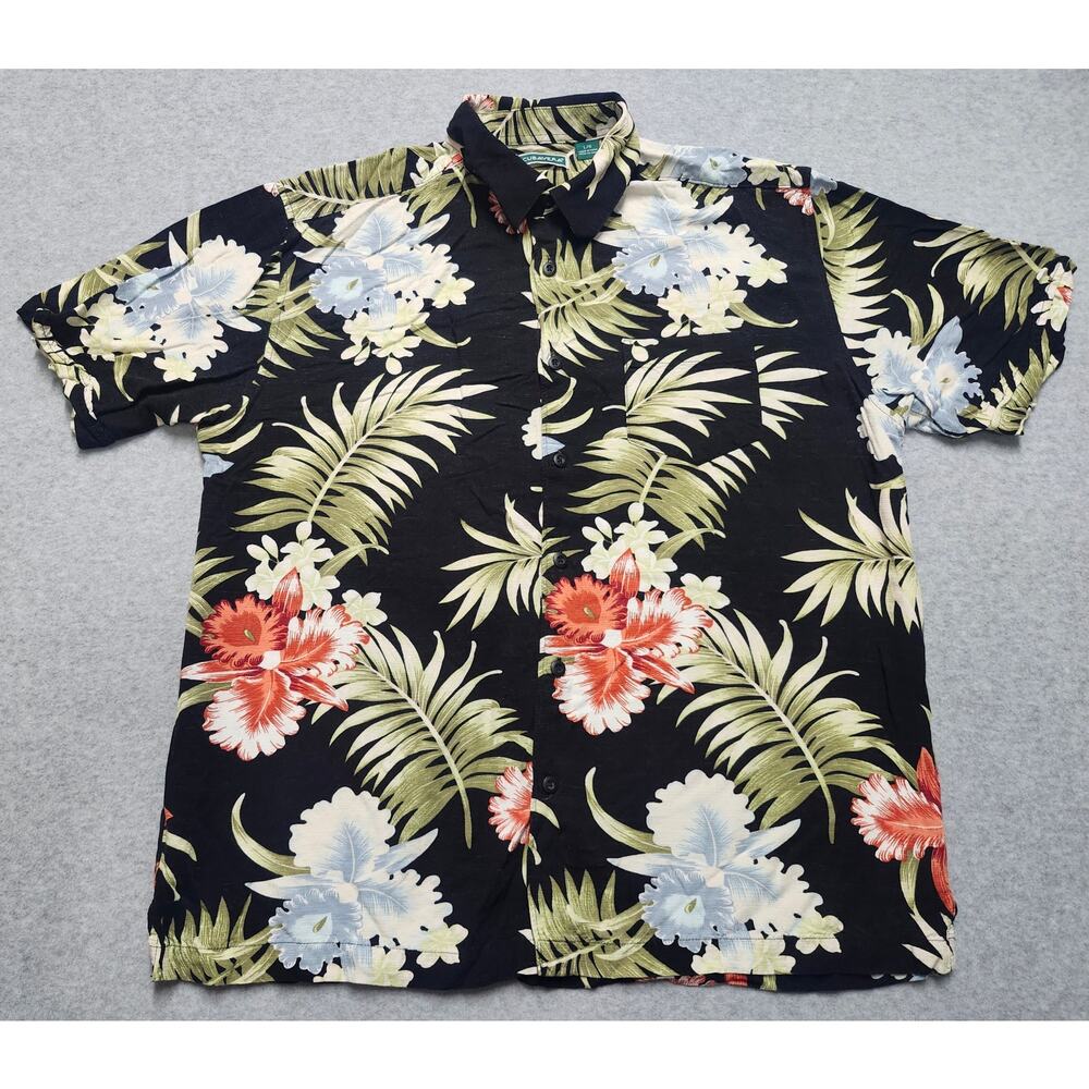 Cubavera Hawaiian Shirt Mens Large Black Floral Tropical Camp Aloha